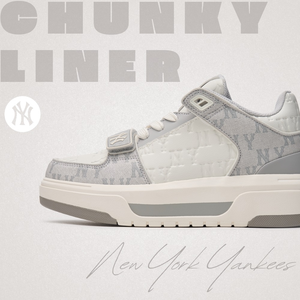 Giày MLB Cổ Cao Chunky Liner Mid Classic Monogram New York Yankees Gray