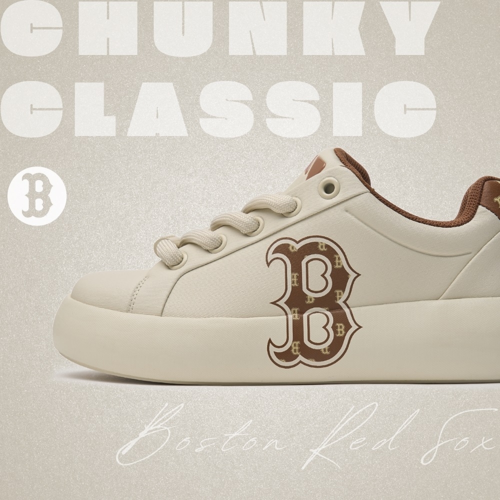 Giày MLB Korea Chunky Classic Base Heel Monogram Boston Red Sox Brown