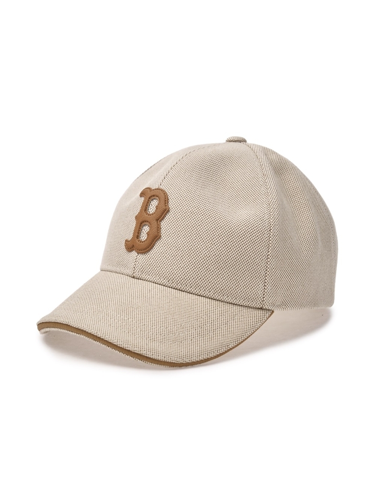 Nón MLB Korea Basic Canvas Leather Logo Structure Ball Cap Boston Red Sox Cream