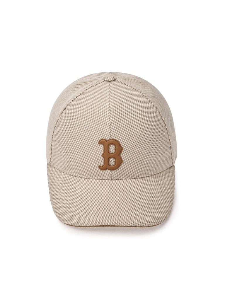 Nón MLB Korea Basic Canvas Leather Logo Structure Ball Cap Boston Red Sox Cream