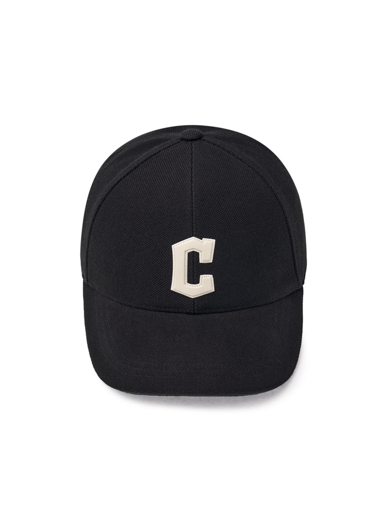 Nón MLB Korea Basic Canvas Leather Logo Structure Ball Cap Cleveland Guardians Black
