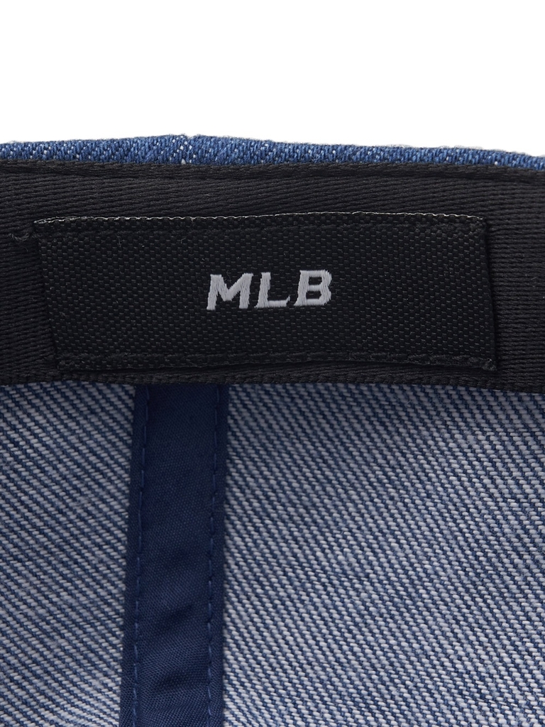 Nón MLB Korea Culsive Lettering Denim Color Block Unstructured Ball Cap LA Dodgers Indigo