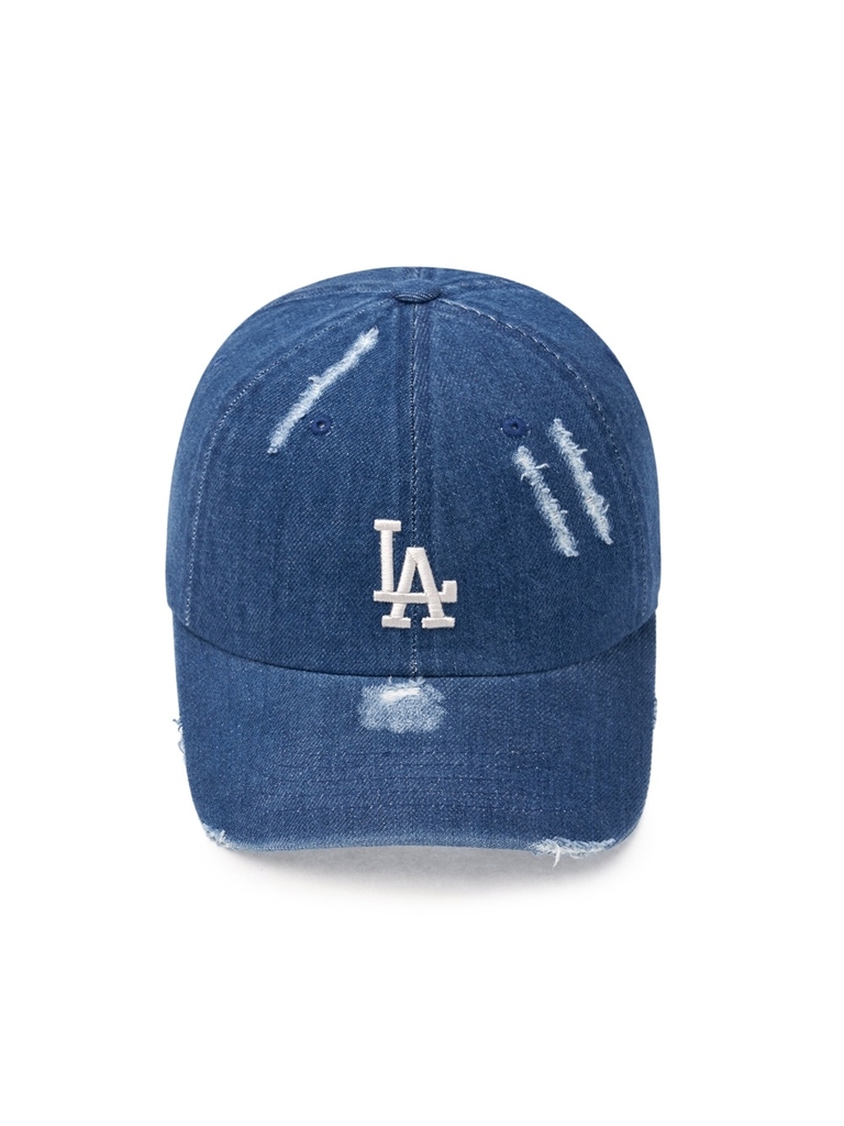 Nón MLB Korea Damaged Washed Denim Unstructured Ball Cap LA Dodgers Indigo