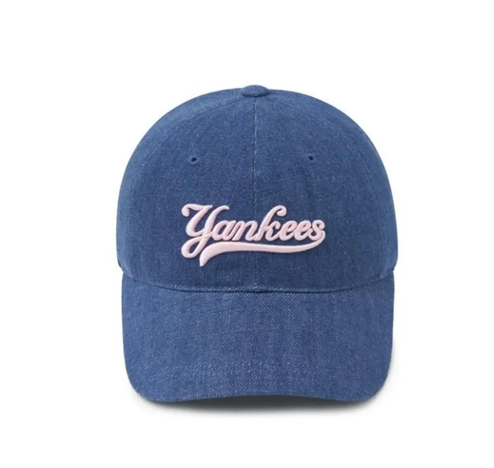 Nón MLB Korea Varsity Culsive Lettering Denim Unstructured Ball Cap New York Yankees Indigo