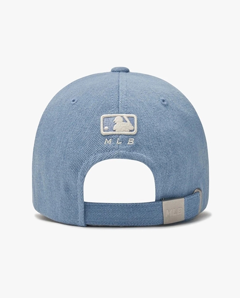 Nón MLB Korea Varsity Culsive Lettering Denim Unstructured Ball Cap New York Yankees Blue