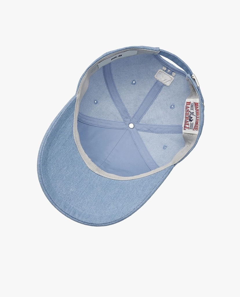 Nón MLB Korea Varsity Culsive Lettering Denim Unstructured Ball Cap New York Yankees Blue