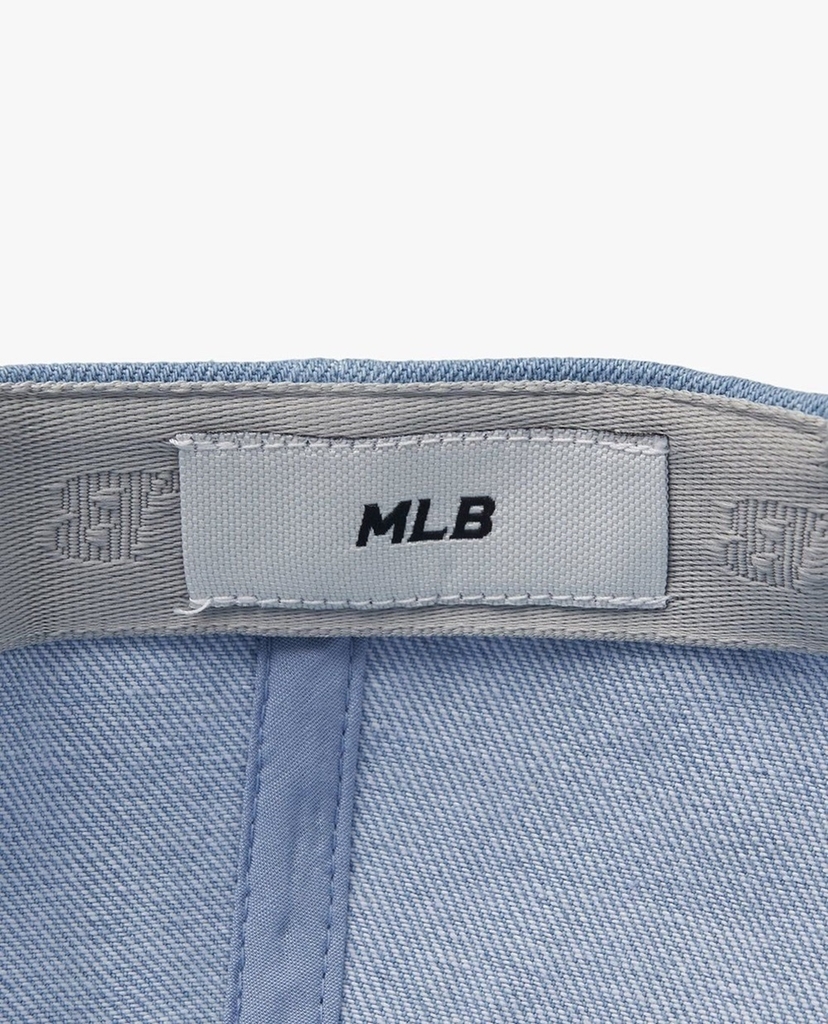 Nón MLB Korea Varsity Culsive Lettering Denim Unstructured Ball Cap New York Yankees Blue