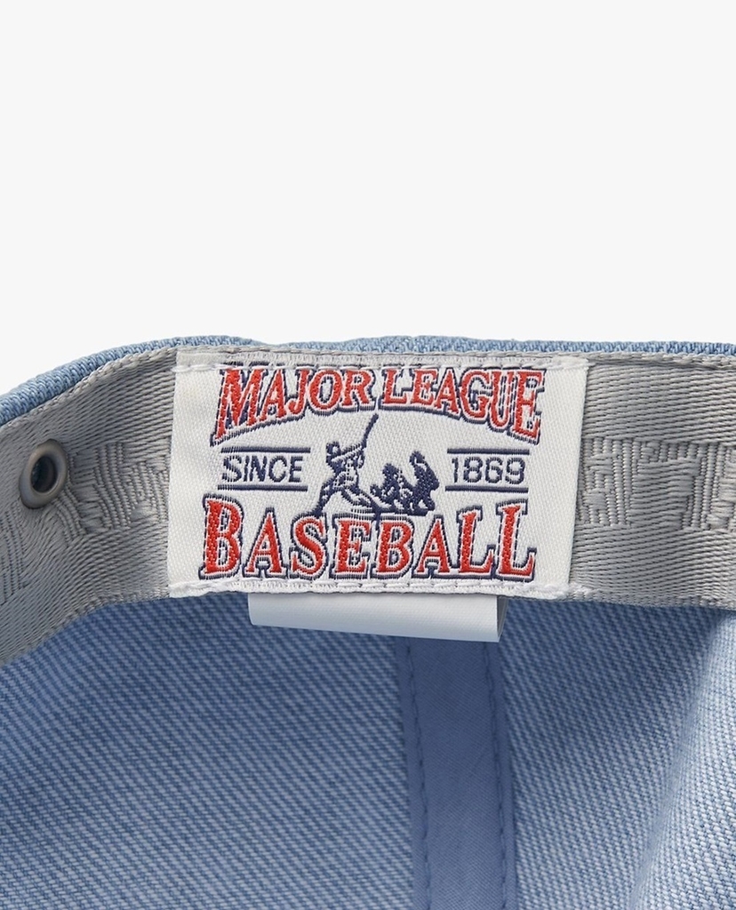 Nón MLB Korea Varsity Culsive Lettering Denim Unstructured Ball Cap New York Yankees Blue