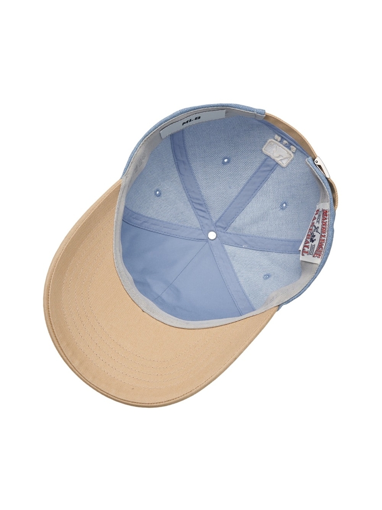 Nón MLB Korea Culsive Lettering Denim Color Block Unstructured Ball Cap New York Yankees Blue