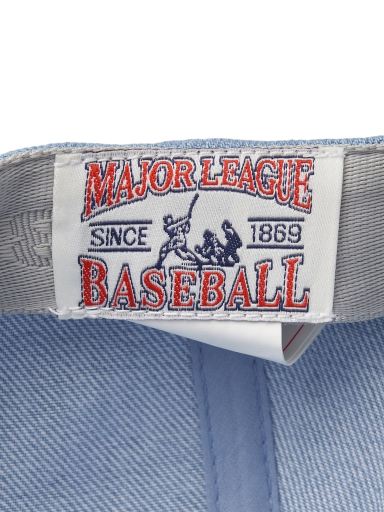 Nón MLB Korea Culsive Lettering Denim Color Block Unstructured Ball Cap New York Yankees Blue