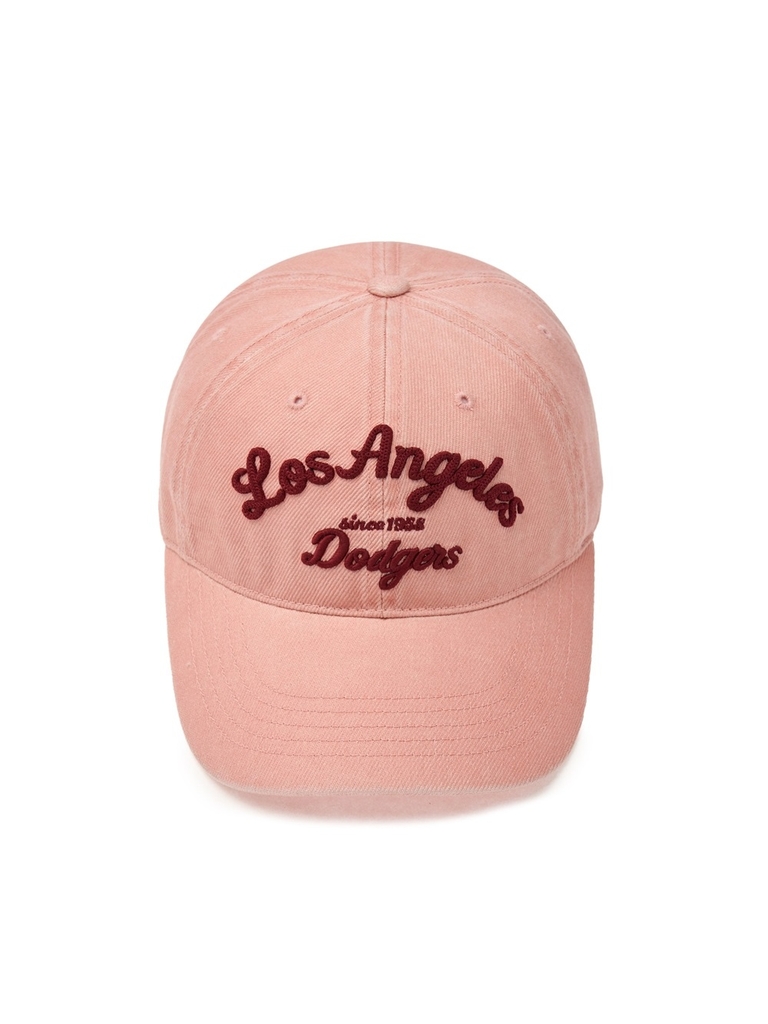 Nón MLB Korea Varsity Lettering Color Denim Unstructured Ball Cap LA Dodgers Pink