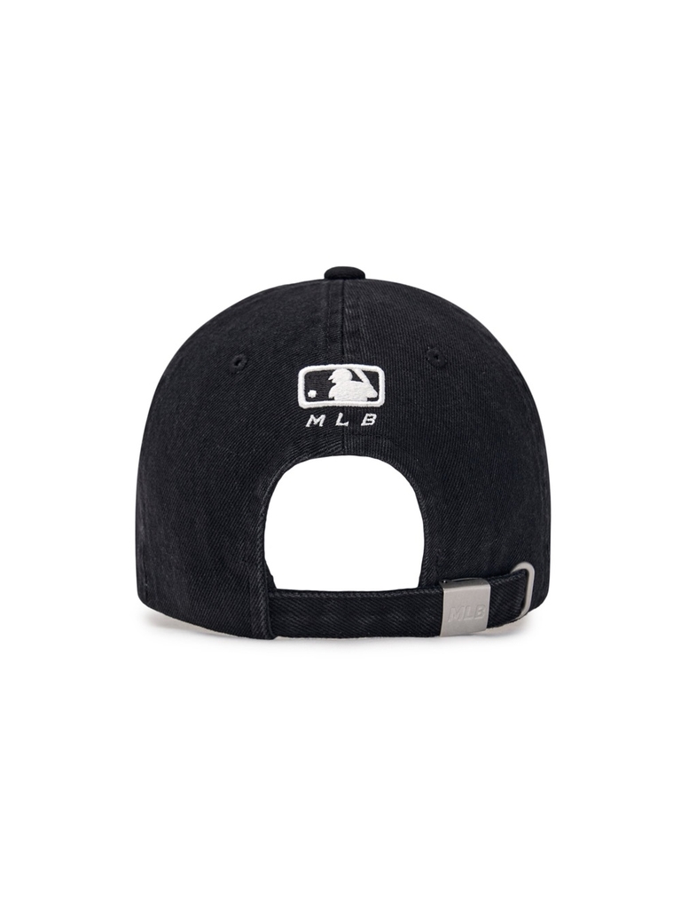 Nón MLB Korea Damaged Washed Denim Unstructured Ball Cap New York Yankees Black