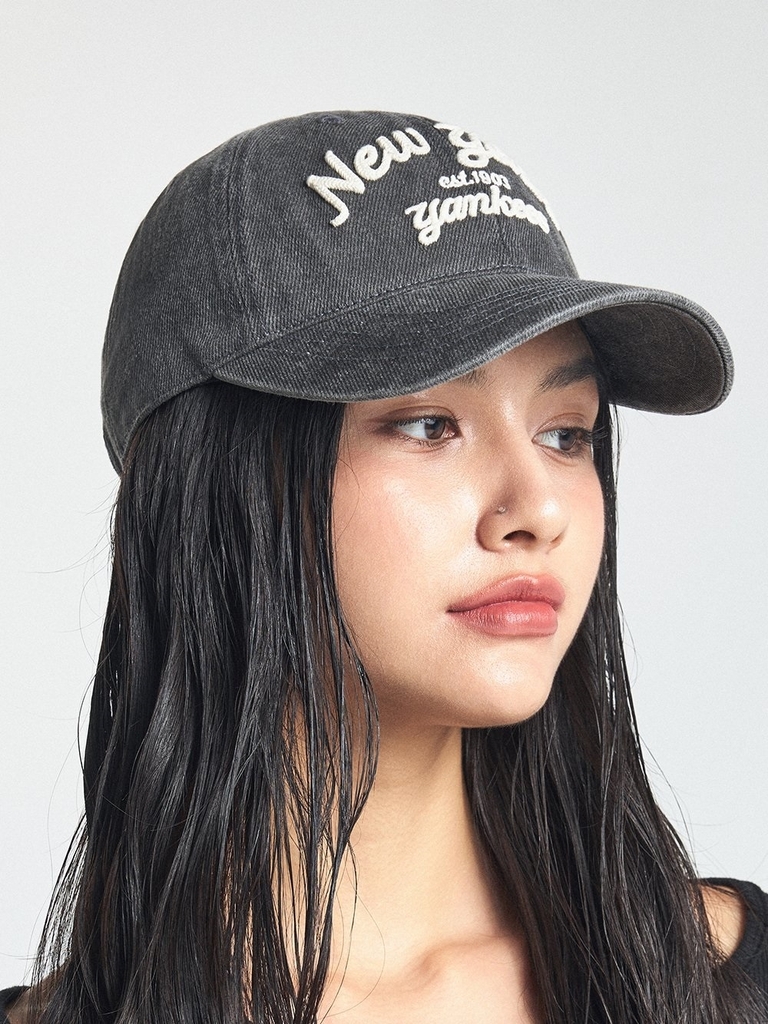 Nón MLB Korea Varsity Lettering Color Denim Unstructured Ball Cap New York Yankees Grey