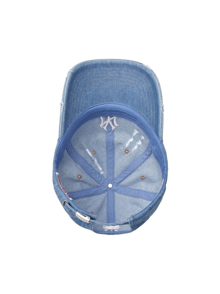 Nón MLB Korea Damaged Washed Denim Unstructured Ball Cap New York Yankees Blue