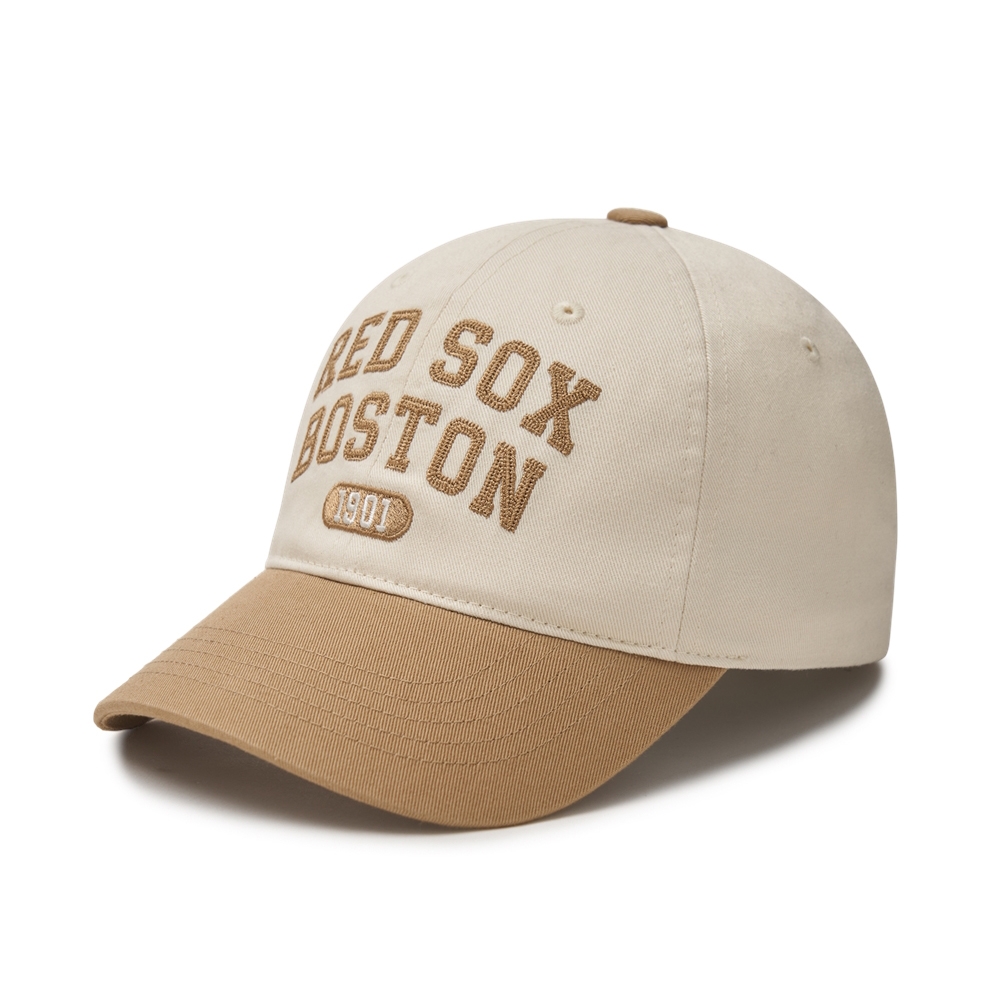 Nón MLB Korea Lettering Color Block Unstructured Ball Cap Boston Red Sox Beige