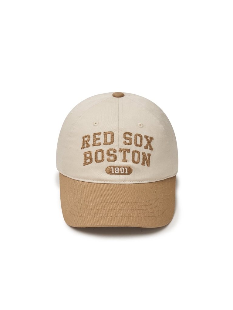 Nón MLB Korea Lettering Color Block Unstructured Ball Cap Boston Red Sox Beige