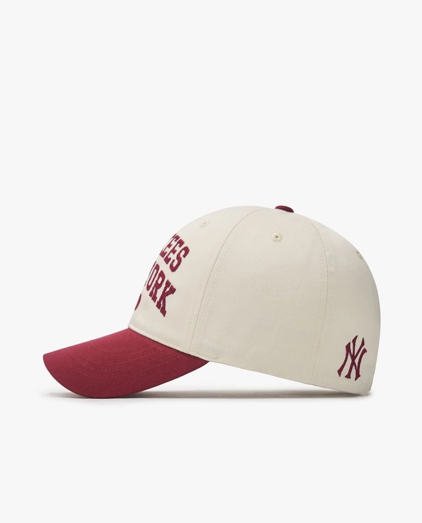 Nón MLB Korea Lettering Color Block Unstructured Ball Cap New York Yankees Wine