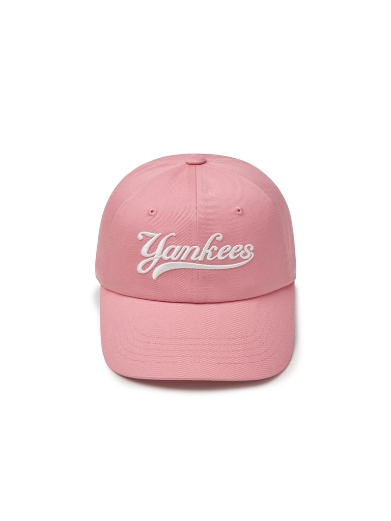 Nón MLB Korea Culsive Lettering Unstructured Ball Cap New York Yankees Pink