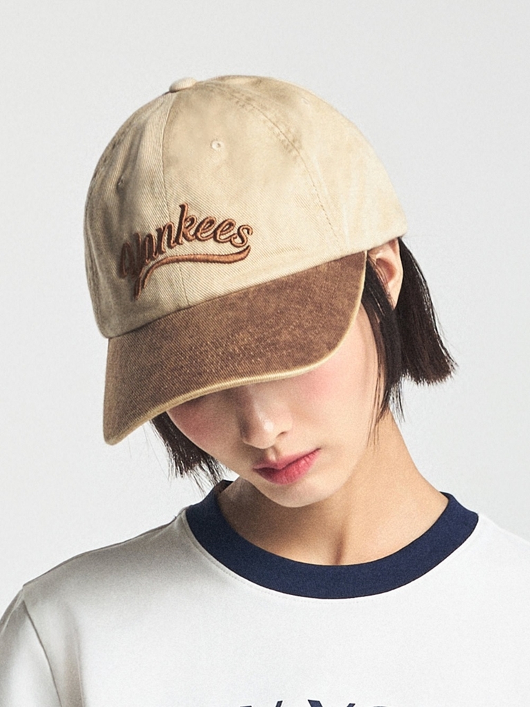 Nón MLB Korea Varsity Vintage Culsive Color Block Unstructured Ball Cap New York Yankees Sand