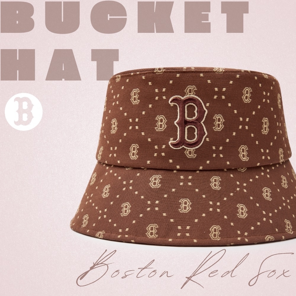 Nón MLB Korea Diamond Monogram Bucket Hat Boston Red Sox D.Brown