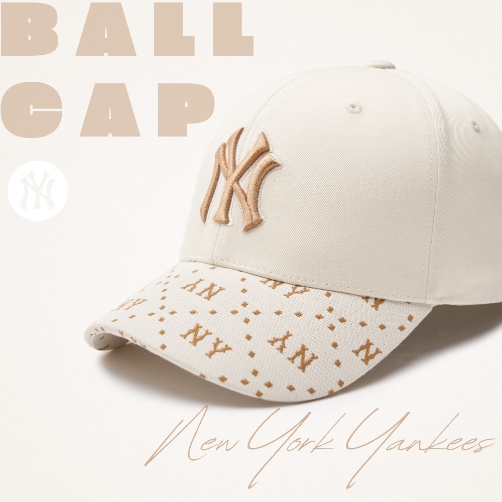 Nón MLB Korea Diamond Monogram Point Ball Cap New York Yankees D.Cream