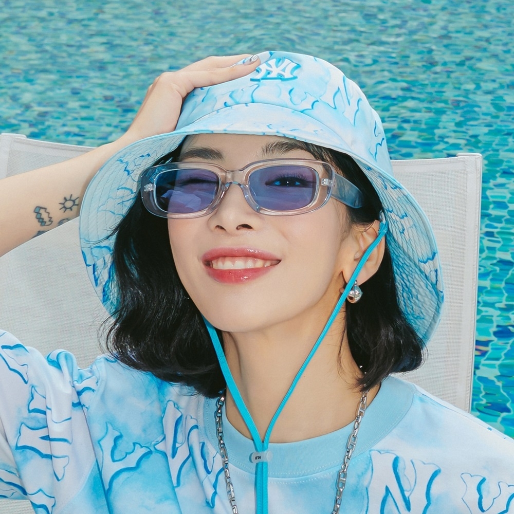 Nón MLB Water Monogram UV Blocking Bucket Hat New York Yankees Aqua Blue