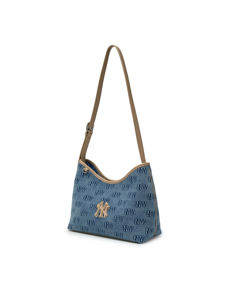 Túi MLB Classic Mono Denim Embossed Bucket Bag New York Yankees Blue