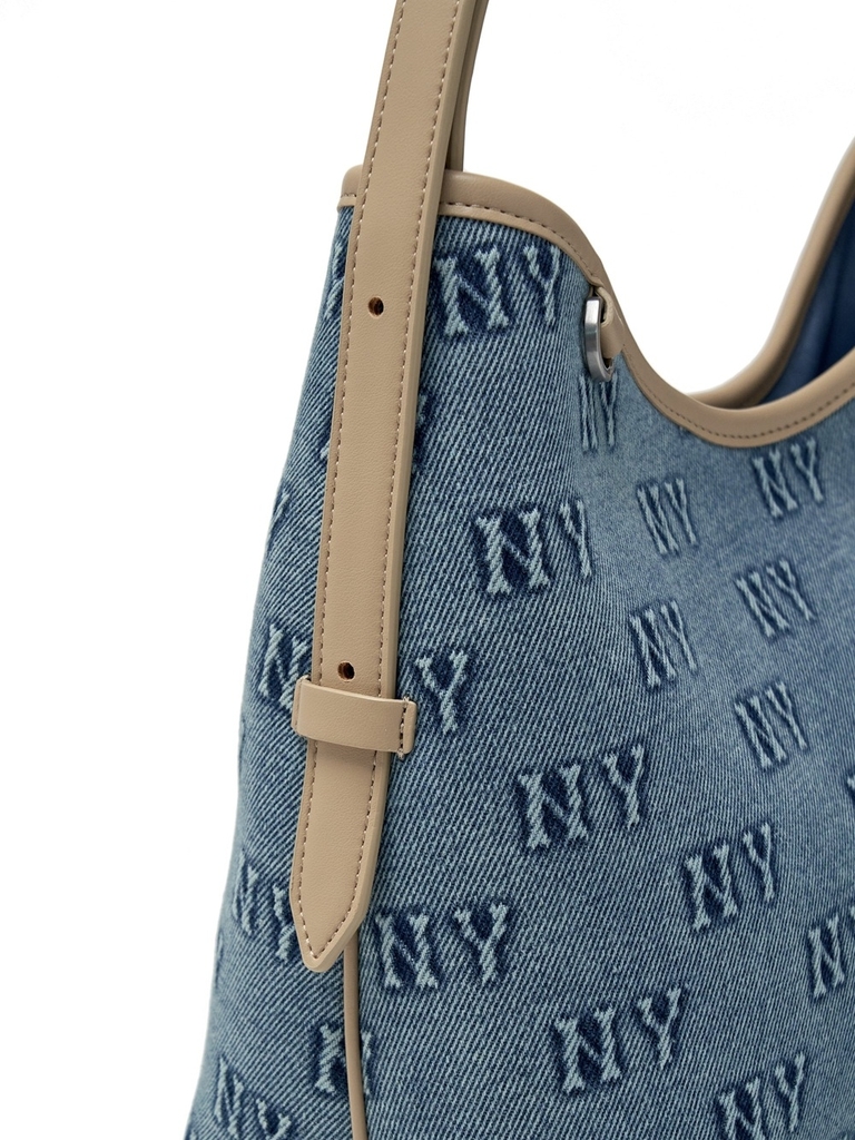 Túi MLB Classic Mono Denim Embossed Bucket Bag New York Yankees Blue