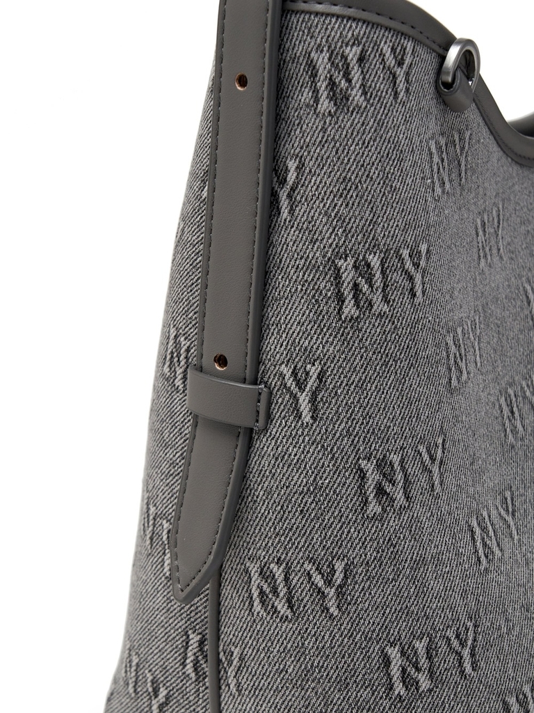Túi MLB Classic Mono Denim Embossed Bucket Bag New York Yankees Grey