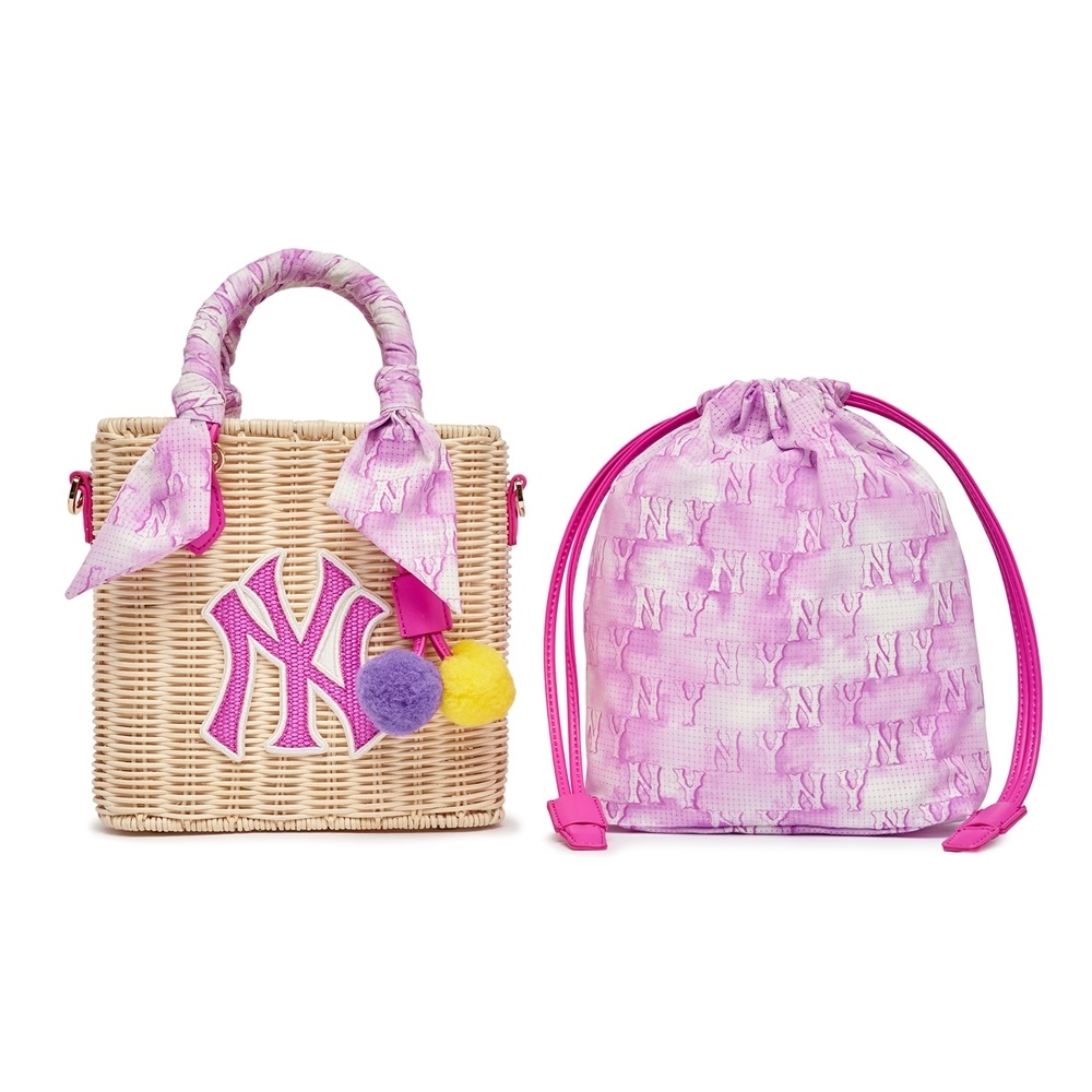 Túi MLB [KIDS] Water Monogram Raffia Crossbody New York Yankees Pink