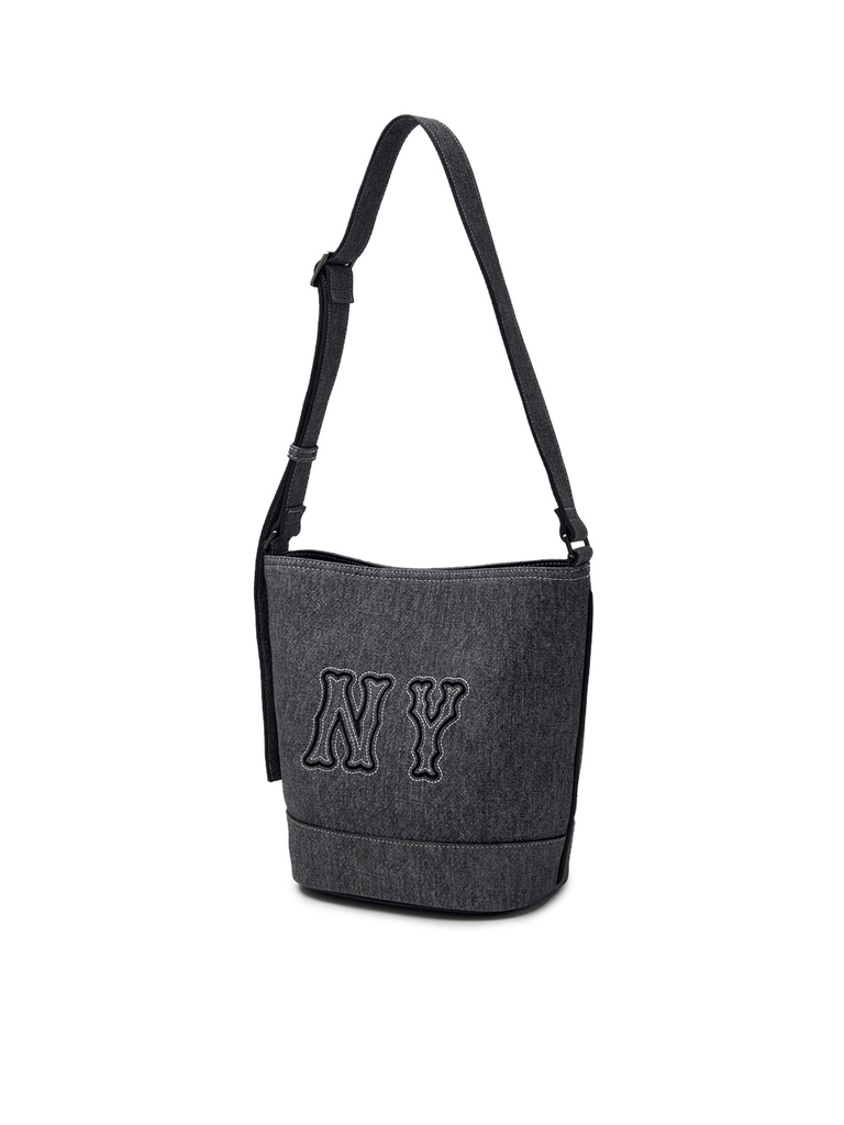 Túi MLB Korea Basic Mega Logo Denim Bucket Bag New York Yankees Black