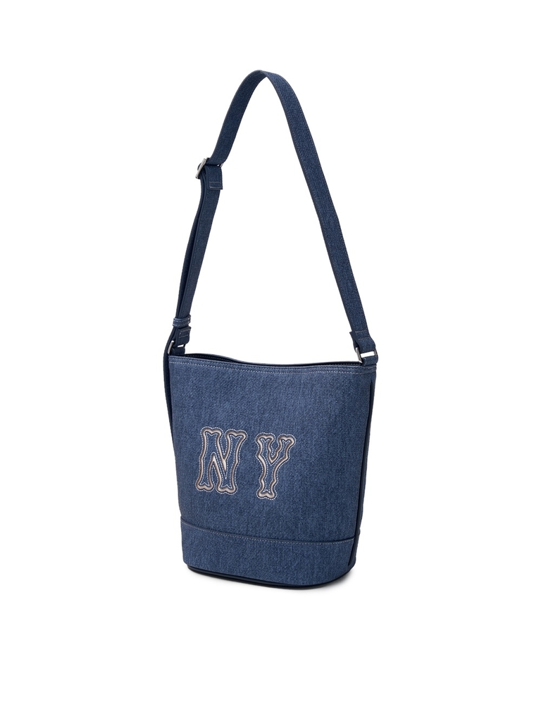 Túi MLB Korea Basic Mega Logo Denim Bucket Bag New York Yankees Indigo