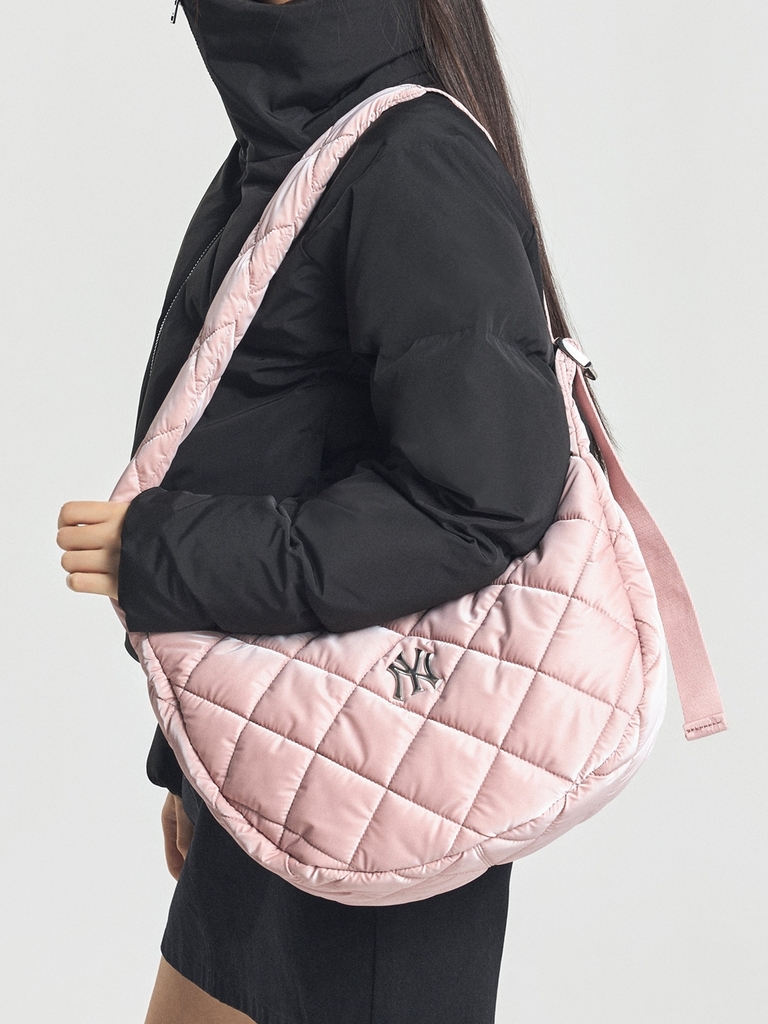 Túi MLB Korea Curve Padded Hobo Bag New York Yankees Pink