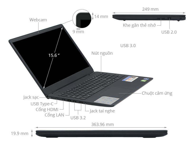 Máy tính xách tay Dell Inspiron 3501-70253897 i5-1135G7,8GB,512GB SSD,VGA 2GB NVIDIA GeForce MX350,15.6FHD,WIN 11,OFFICE 2021