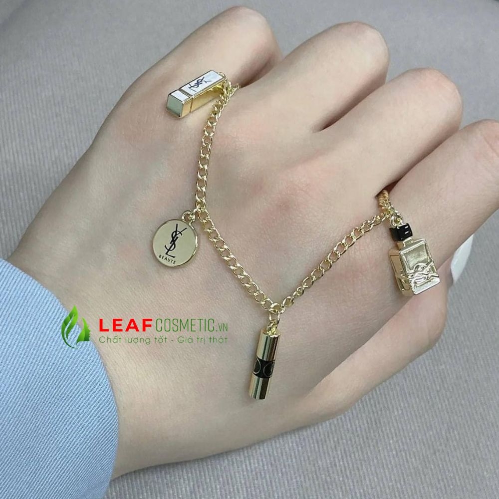 Lắc Tay YSL Beauté Dáng Xích Màu Vàng Phối Charm Mỹ Phẩm