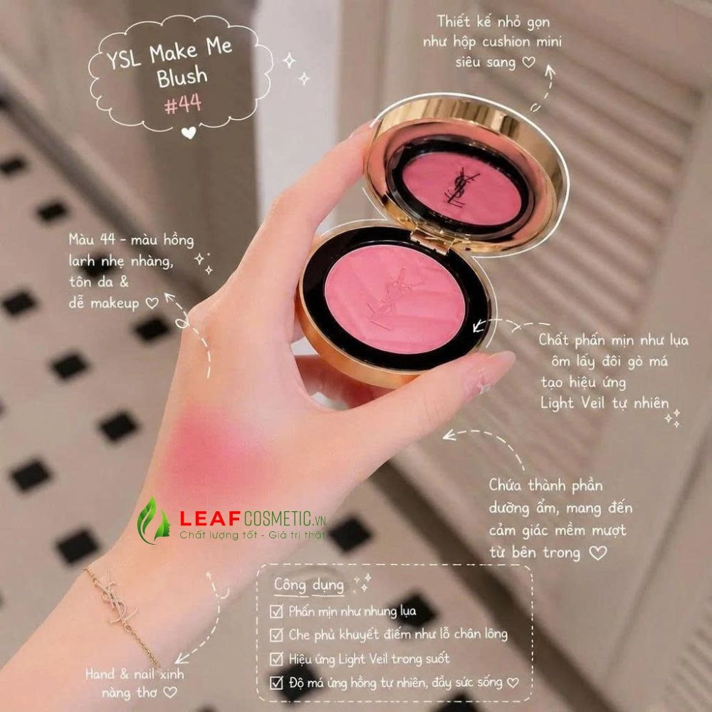 Phấn Má Hồng YSL Make Me Blush Bold Blurring Blush 44 Nude Lavallière – Màu Hồng Nude Ánh Nhũ