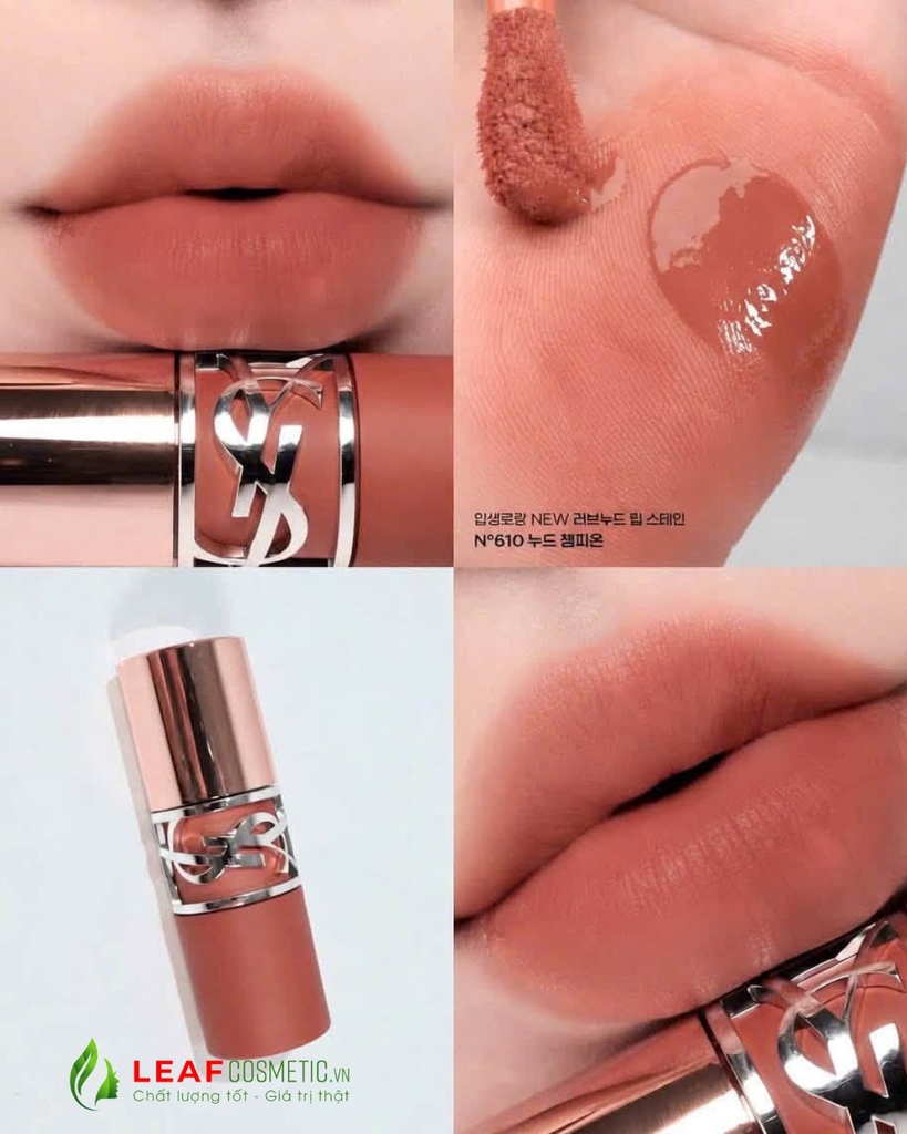 Son Kem YSL Lovenude Lip Stain 610 Nude Champion – Màu Cam Trà Đất