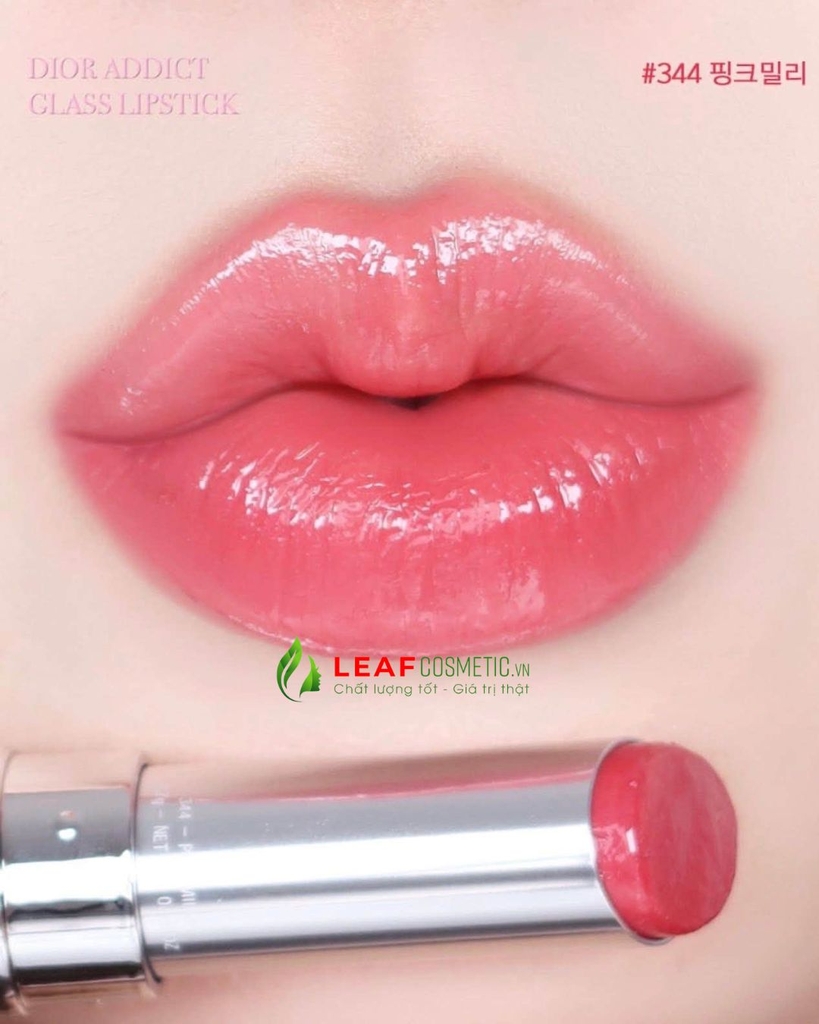 Combo Case Son Nơ Hồng Pink Bow + Lõi Son Dior Addict Glass Lipstick 344 Pink Milly - Màu Hồng Đào