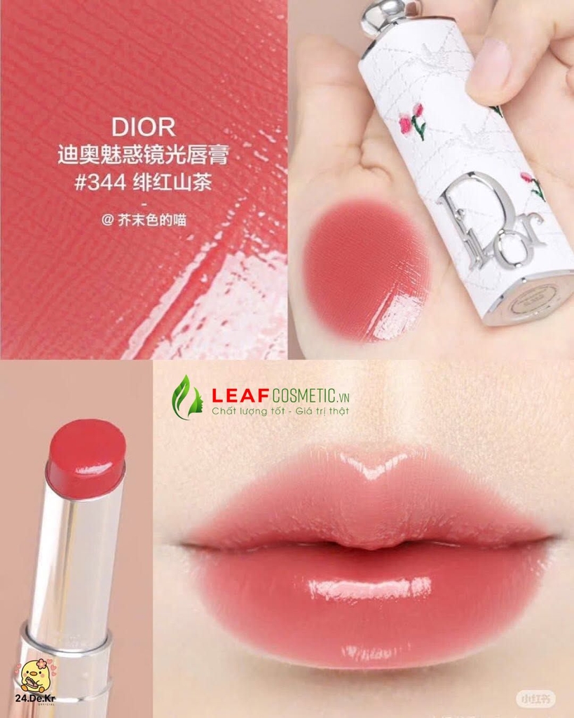Combo Case Son Nơ Hồng Pink Bow + Lõi Son Dior Addict Glass Lipstick 344 Pink Milly - Màu Hồng Đào