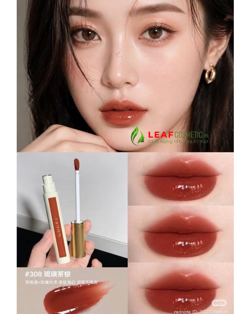 Son Kem Gucci Glow Oil-In-Water Tint 308 Lucy Dark Orange - Cam Gạch