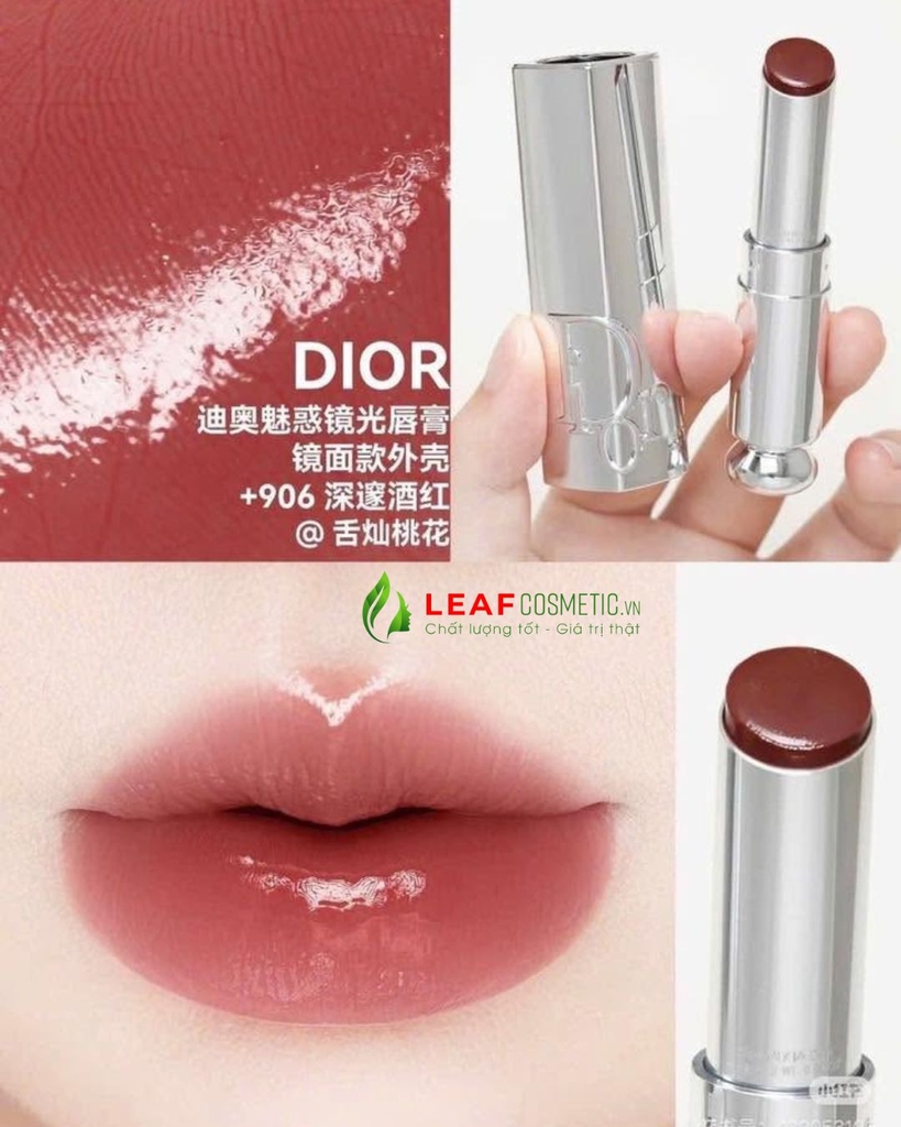 Son Dior Addict Glass 906 Talk My Dior – Màu Đỏ Nâu (Vỏ Bạc)