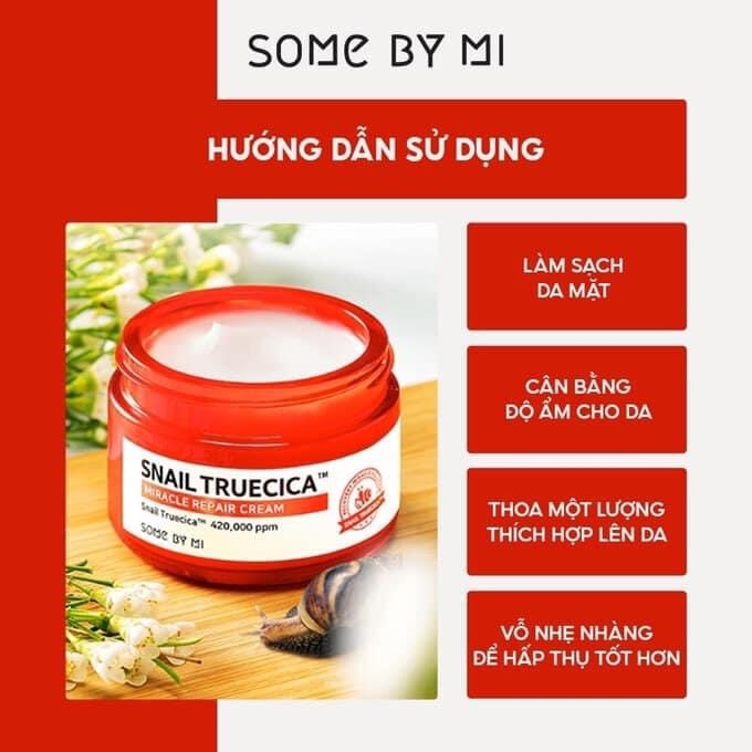 Kem dưỡng ẩm phục hồi, cải thiện sẹo lỏm chiết xuất ốc sên Some by mi Snail truecica Miracle Repair Cream