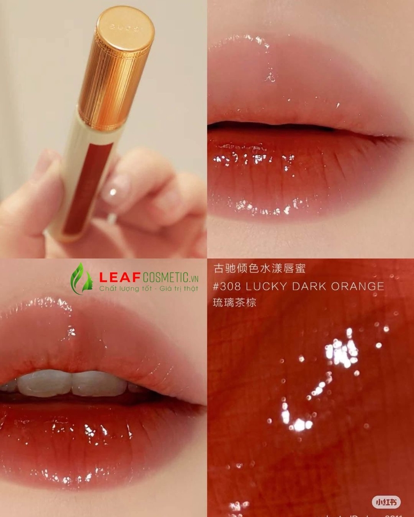 Son Kem Gucci Glow Oil-In-Water Tint 308 Lucy Dark Orange - Cam Gạch