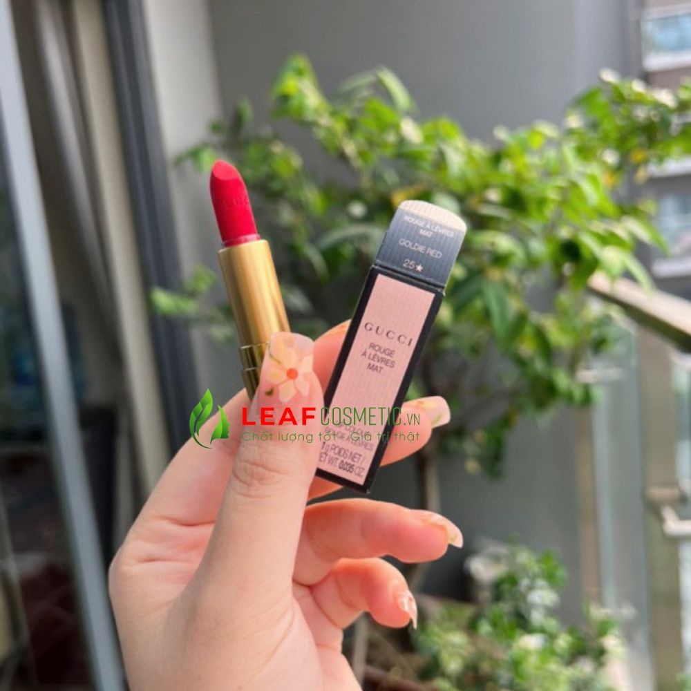 Son Thỏi Gucci Rouge À Lèvres Mat 25 Goldie Red Mini – Màu Đỏ Ruby