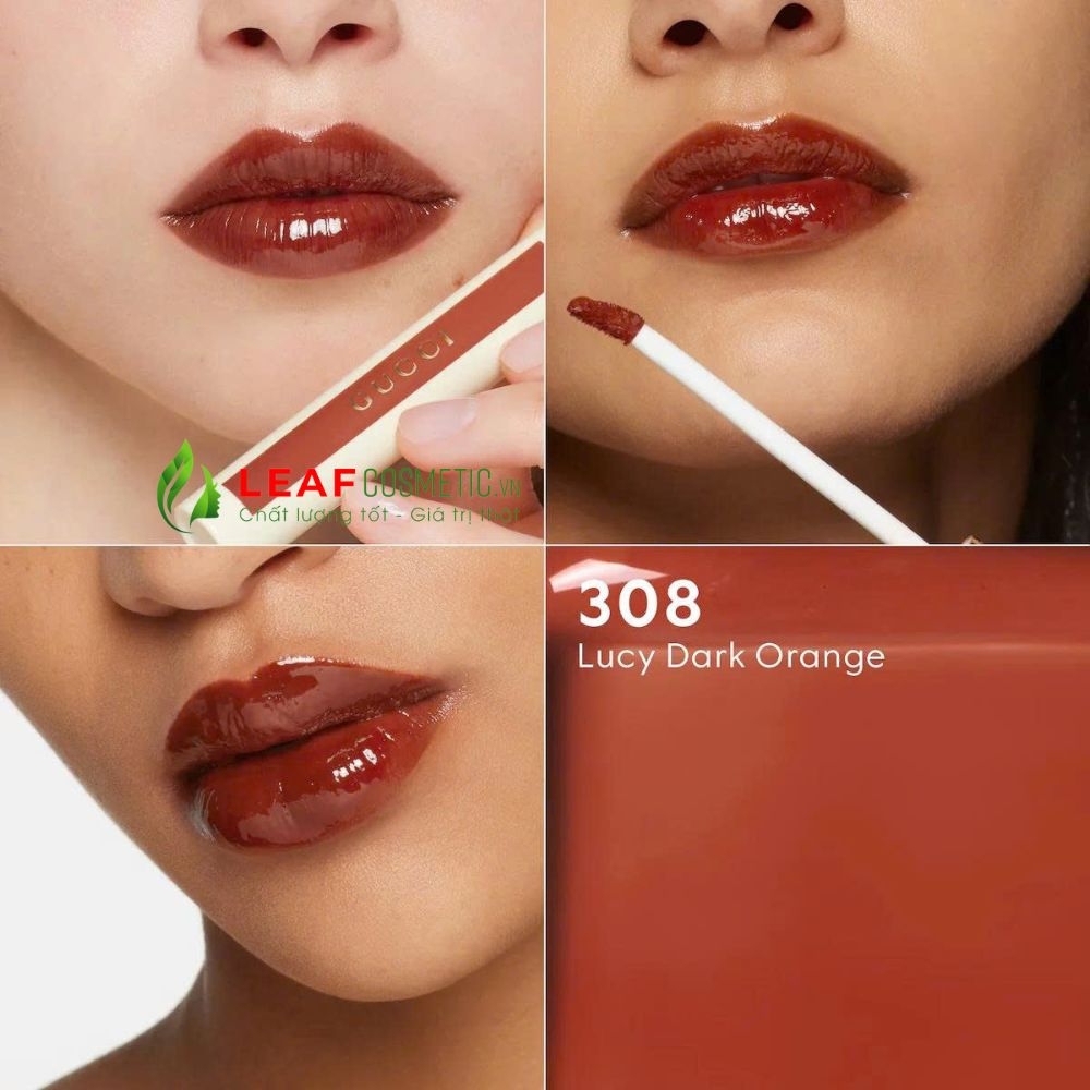 Son Kem Gucci Glow Oil-In-Water Tint 308 Lucy Dark Orange - Cam Gạch