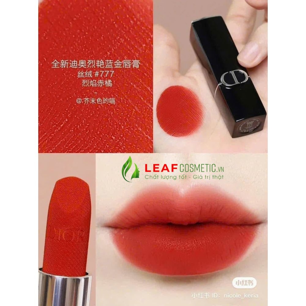 Son Thỏi Dior Rouge Velvet  777 Fahrenheit - Đỏ Cam (Nắp Nam Châm Vỏ giấy đỏ Limited)