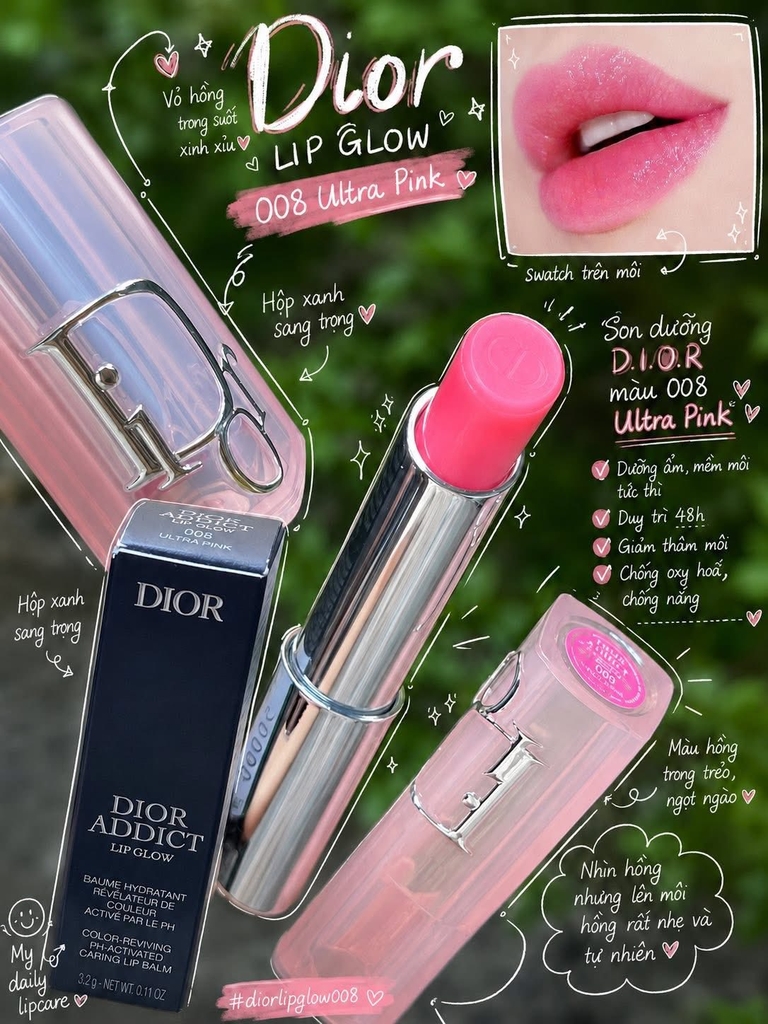 Son Dưỡng Dior Addict Lip Glow 008 Ultra-Pink - Hồng sen