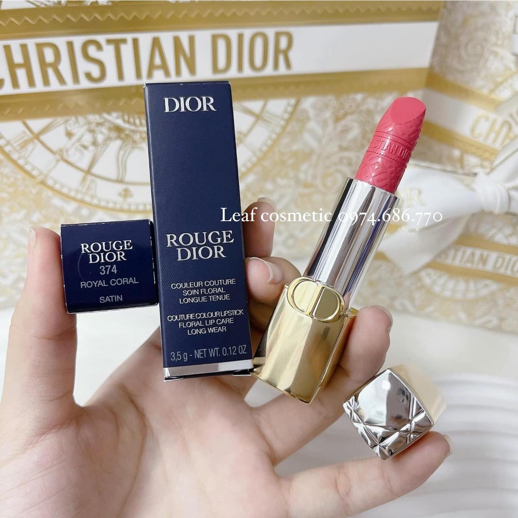 Son Thỏi Dior Rouge Dior 374 Royal Coral Satin - Hồng San Hô | Limited Edition Golden Case