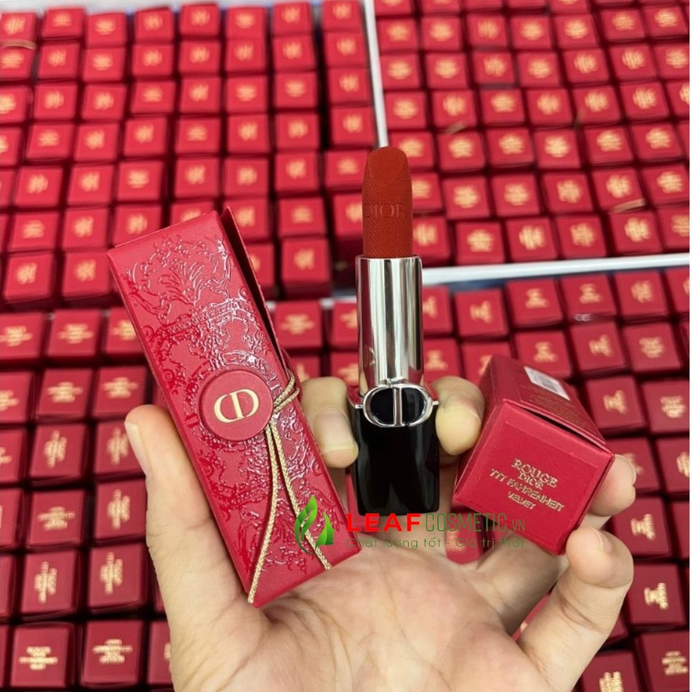 Son Thỏi Dior Rouge Velvet  777 Fahrenheit - Đỏ Cam (Nắp Nam Châm Vỏ giấy đỏ Limited)