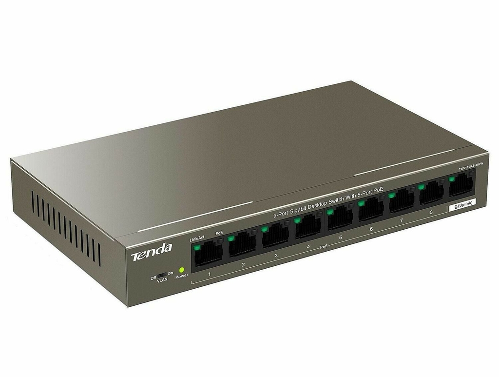 Switch TENDA TEG1109P-8-102W (9 Gigabit Port Với 8 PoE Port)